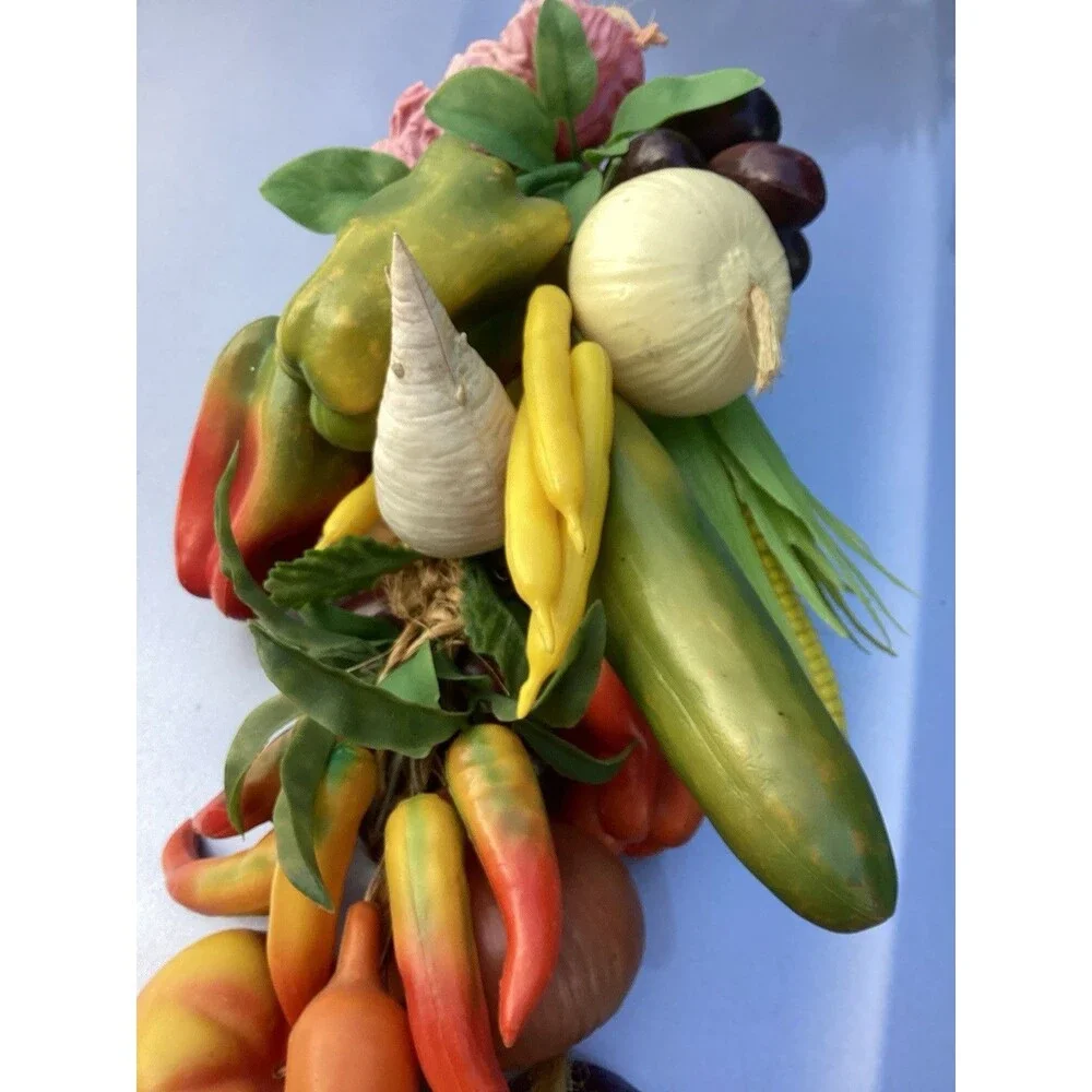 Farmhouse Plastic Vegetables On Braided Rope Hanging Decor/Garland 23